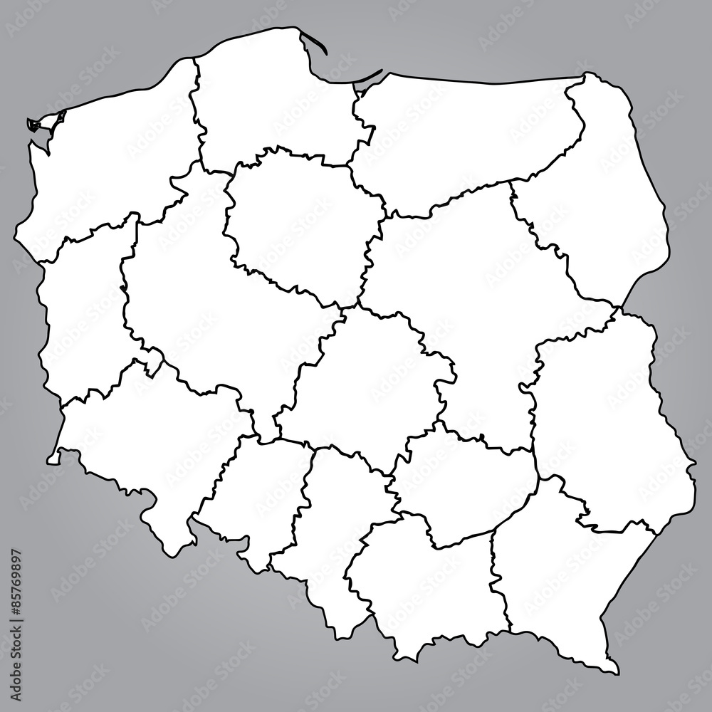 Naklejka premium Mapa Polski Województwa 