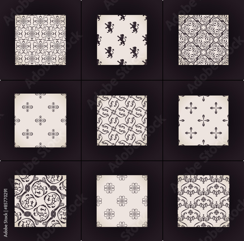 Vector set. Seamless vintage backgrounds. Calligraphic ornament