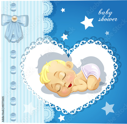 Blue baby shower card with cute baby