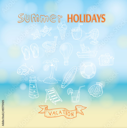 summer holidays. Poster on tropical beach background. 