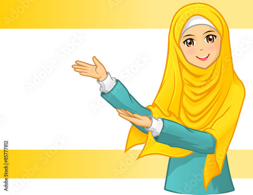 High Quality Muslim Woman Wearing Yellow Veil with Invite Arms