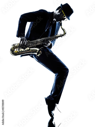 Tableau sur toile man saxophonist playing saxophone player  silhouette