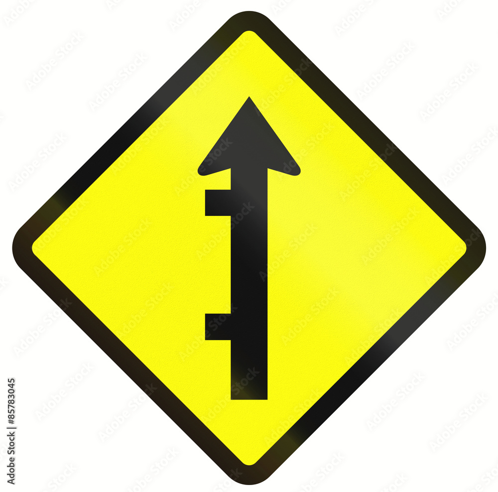 Indonesian road warning sign: Offset roads intersection ahead Indonesian road warning sign: Offset roads intersection ahead