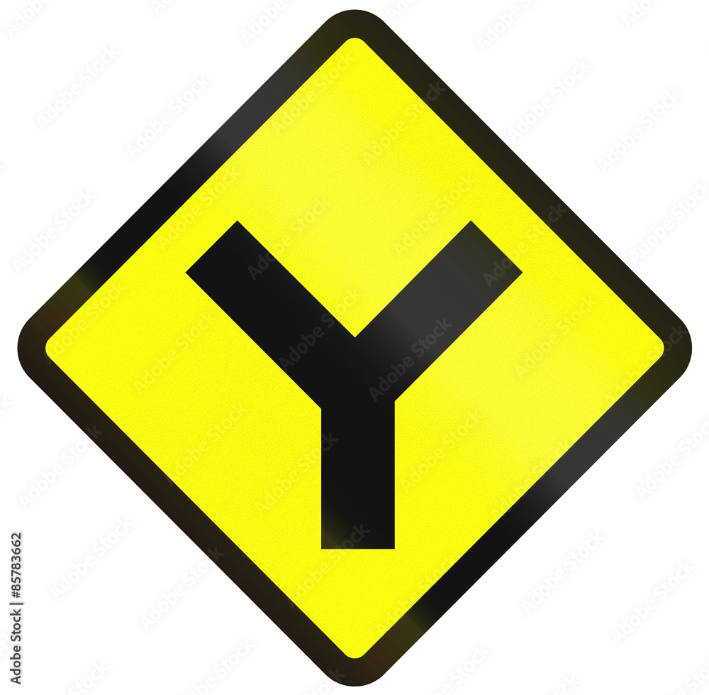 Fototapeta premium Indonesian road warning sign - Y-Intersection ahead