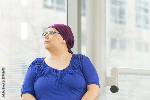 Breast Cancer Patient Wearing Hair Cap