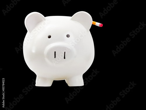 Piggy Bank With Pencil Behind Ear