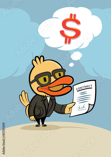 duck businessman think for dollar money