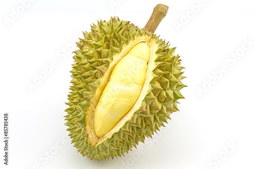 Durian ripe and part with spikes isolated on white background