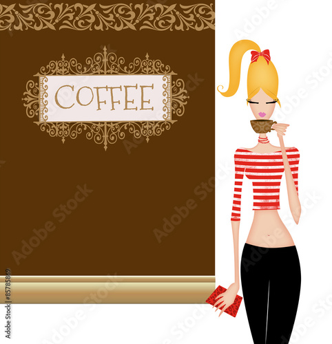 Foto Cute Young Woman at a Coffee House