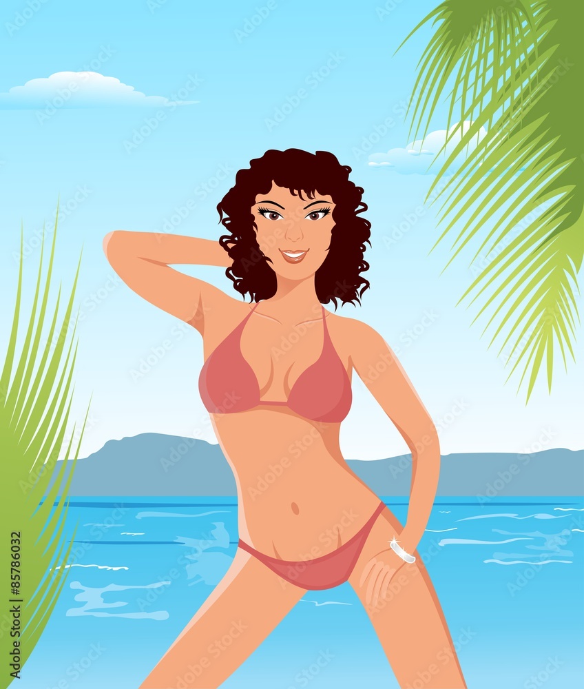 pretty brunette girl on beach