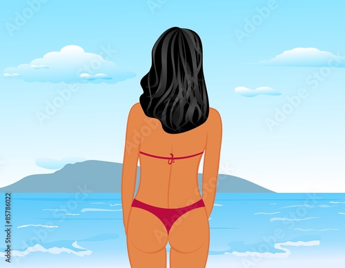 sexy woman's back on the beach