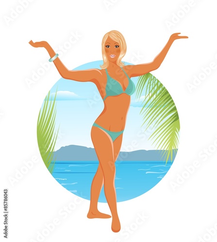pretty blond girl on summer background