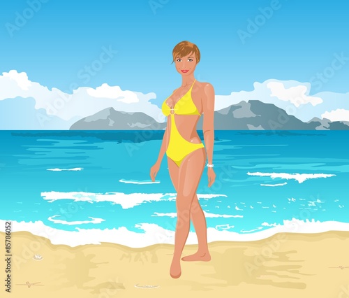 pretty girl on summer background