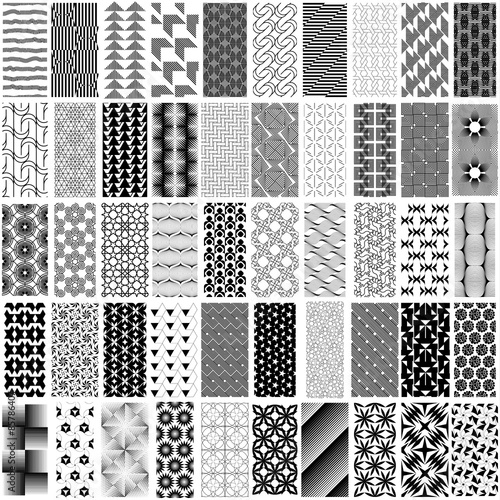 50 black and white geometric seamless pattern set.