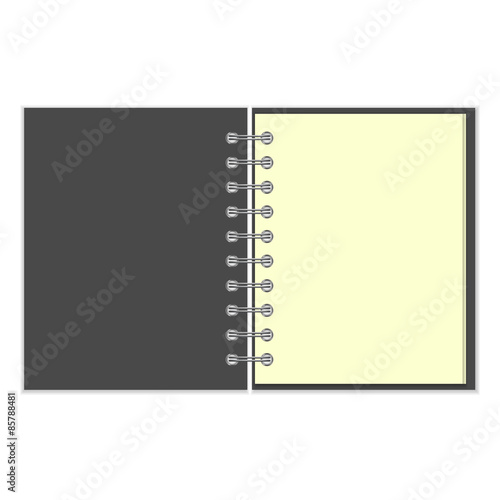 Open empty notebook with grey cover