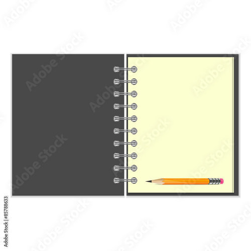 Blank grey cover notebook and pencil
