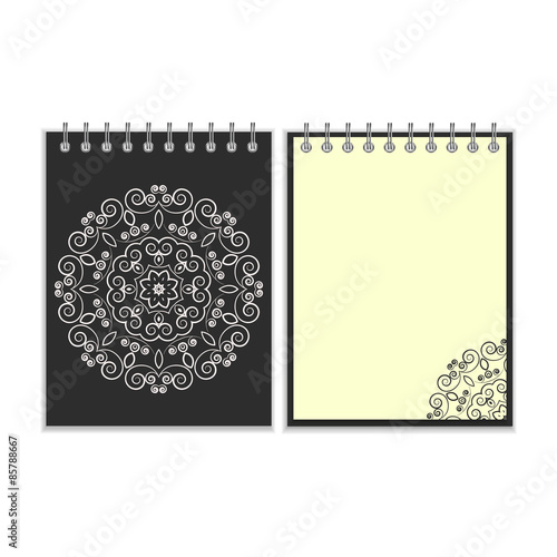 Black cover notebook with round floral pattern