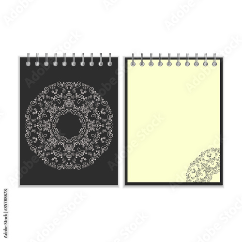 Black cover notebook with round ornate pattern