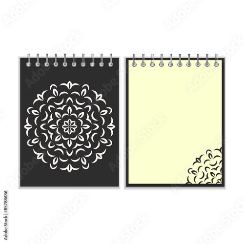 Spiral black cover notebook with round ornate pattern