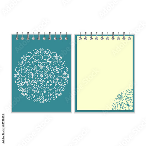 Blue cover notebook with round floral pattern