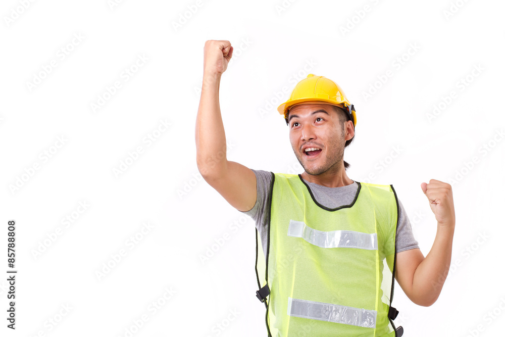 happy, successful construction worker on white background happy, successful construction worker on white background