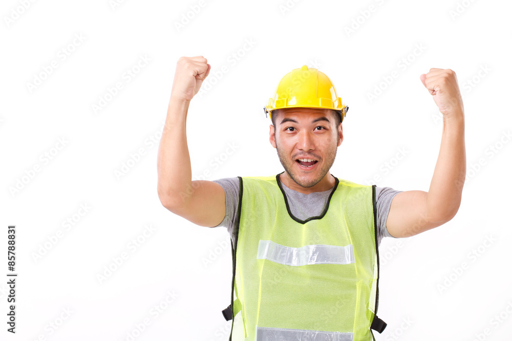 happy, successful construction worker on white background happy, successful construction worker on white background