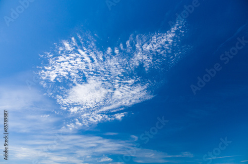 Blue sky with cirrus and stratus clouds, wide view