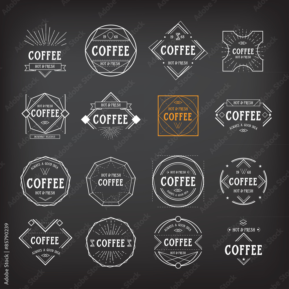 Coffee menu logo template vintage geometric badge. Vector food design.