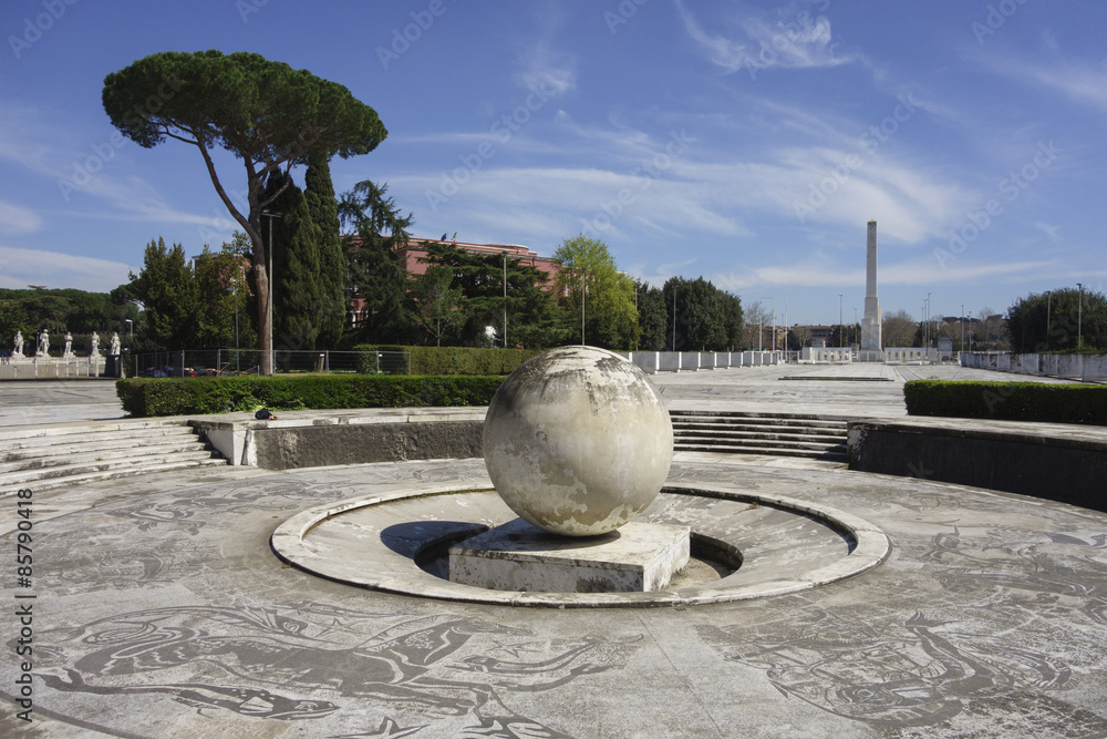 Fountain of the Sphere, Stadio dei Marmi sports stadium built in the 1920's Foro Italico, Rome Italy