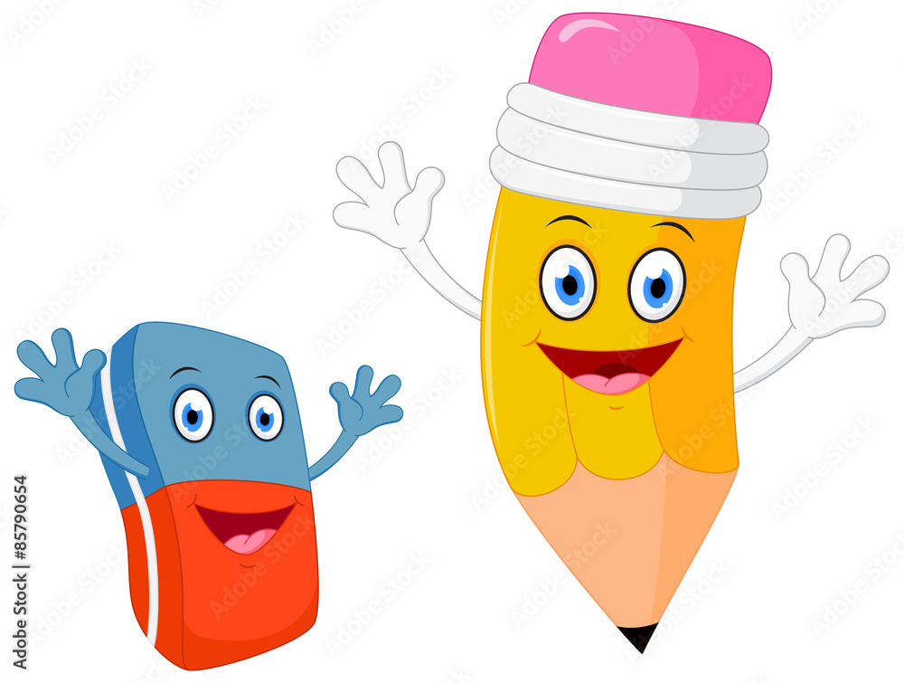 Fototapeta premium Happy pencil with eraser cartoon