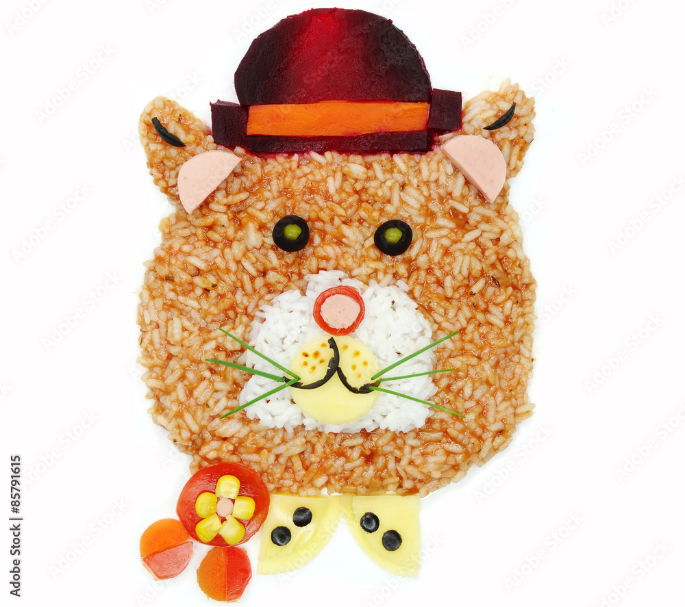 Naklejka premium creative vegetable food dinner cat form