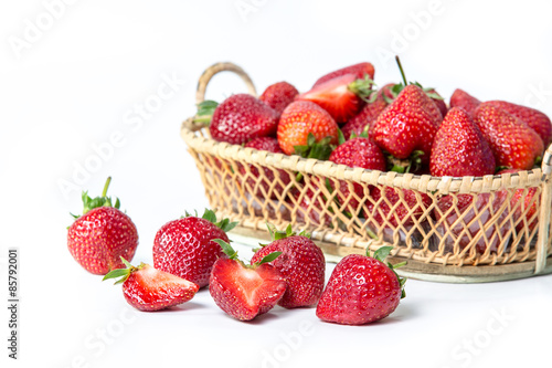 Strawberry with leaf on white background
