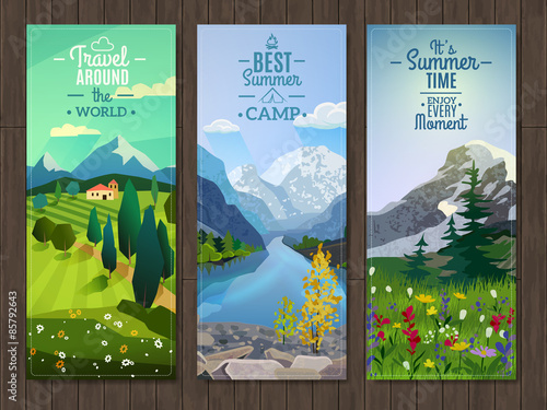 Summer landscape vertical banners set