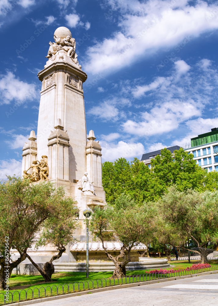 Eastern side of the Cervantes monument on the Square of Spain