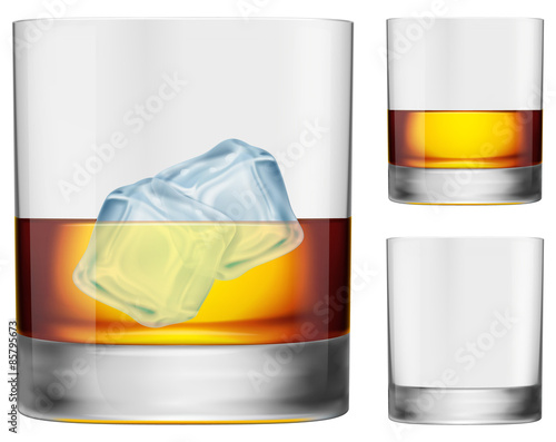 A glass of whisky. With ice, without ice and empty glass versions included. 
