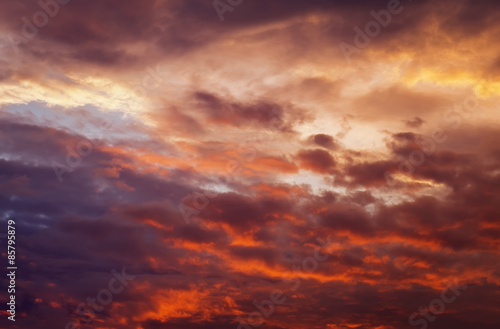 Fiery orange sunset sky. Beautiful sky. © es0lex