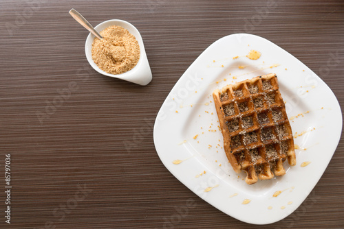 Belgian waffle with honey
