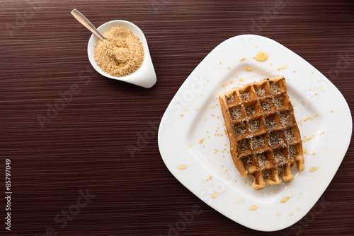 Belgian waffle with honey