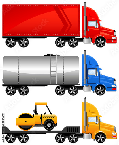 Big trucks. Vector illustration set.