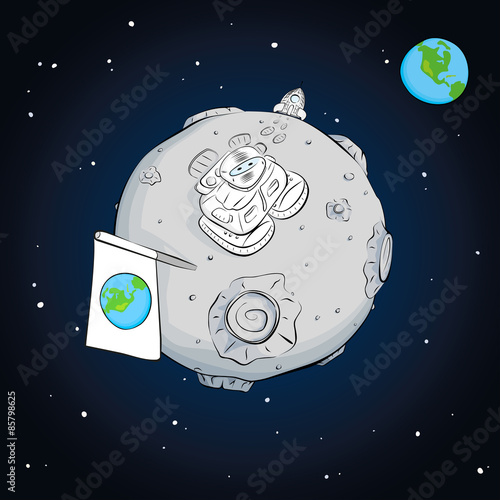 Fototapeta Naklejka Na Ścianę i Meble -  astronaut whith flag on the moon