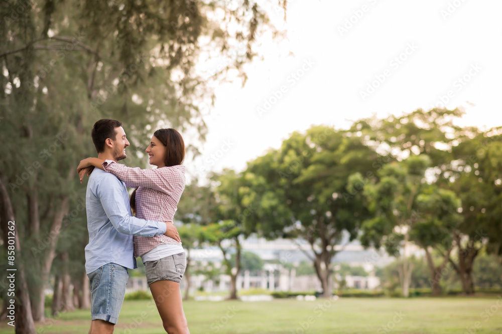 Happy hugging couple