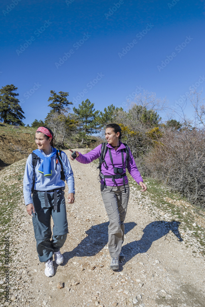 Women hiking at the mountain