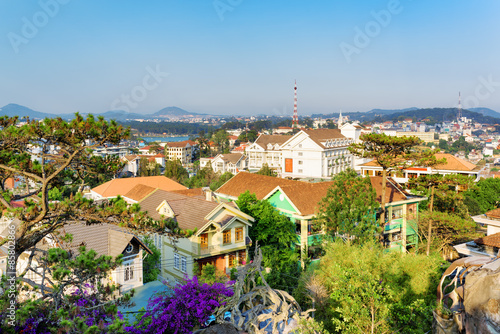 Beautiful houses with tile roofs in the Da Lat city (Dalat) photo