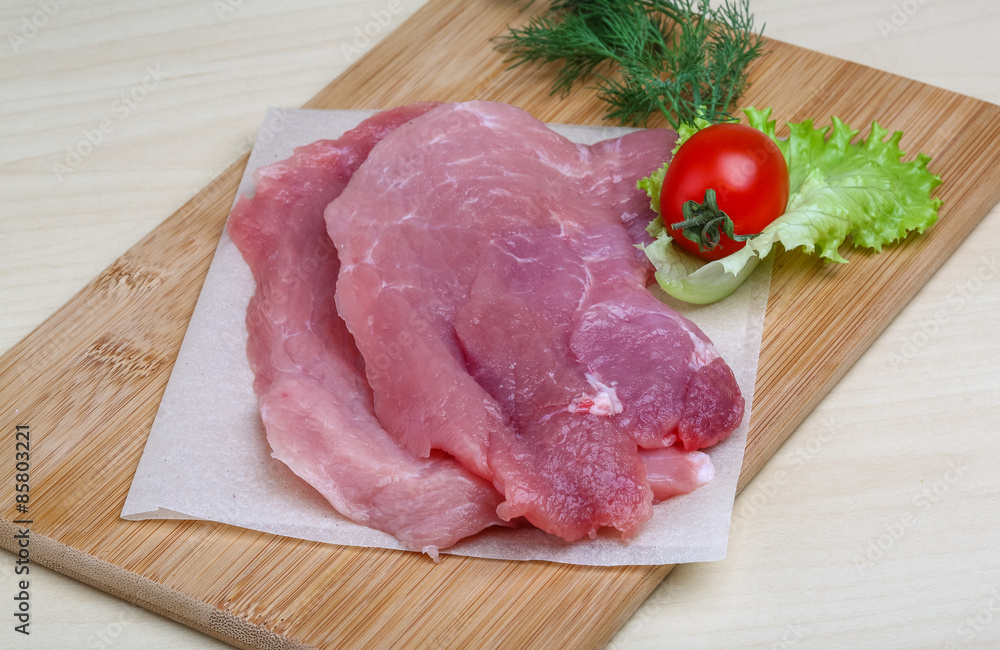 Raw pork schnitzel