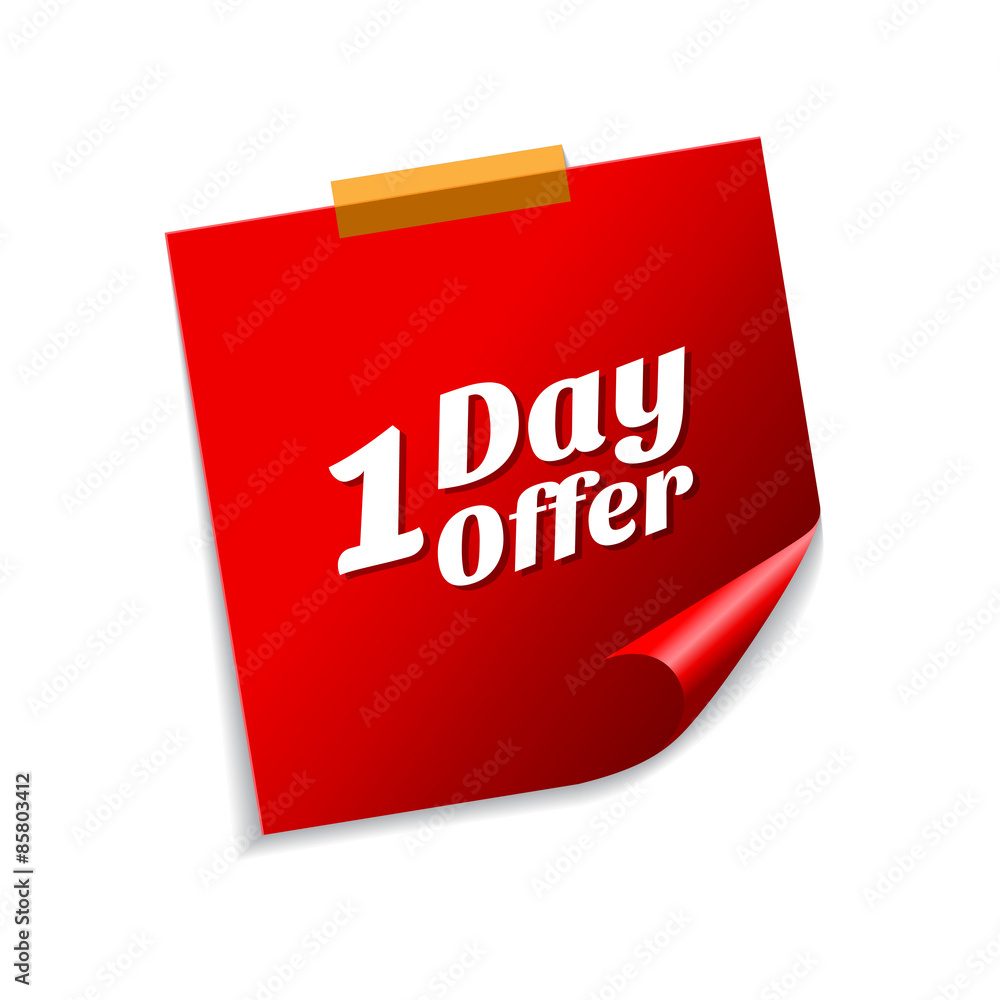 1 day Offer Red Sticky Notes Vector Icon Design 1 day Offer Red Sticky Notes Vector Icon Design