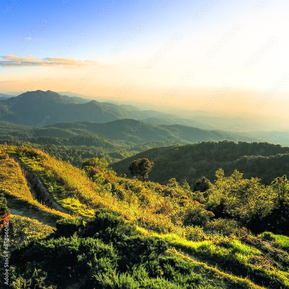 Obraz premium Scenery mountain and amazing meadow in winter season