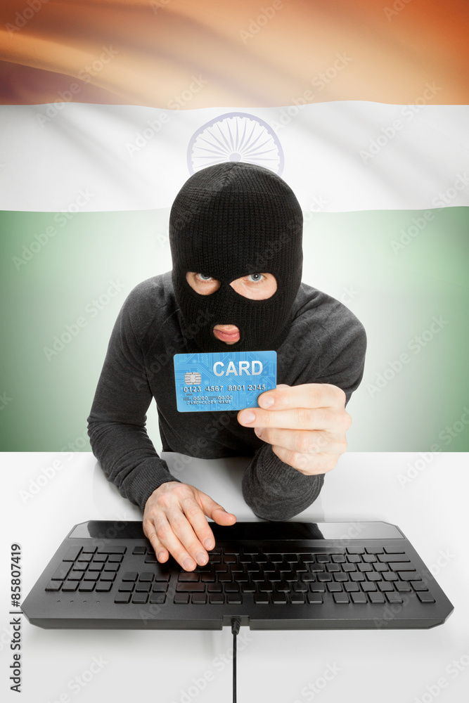 Cybercrime concept with national flag on background - India Cybercrime concept with national flag on background - India
