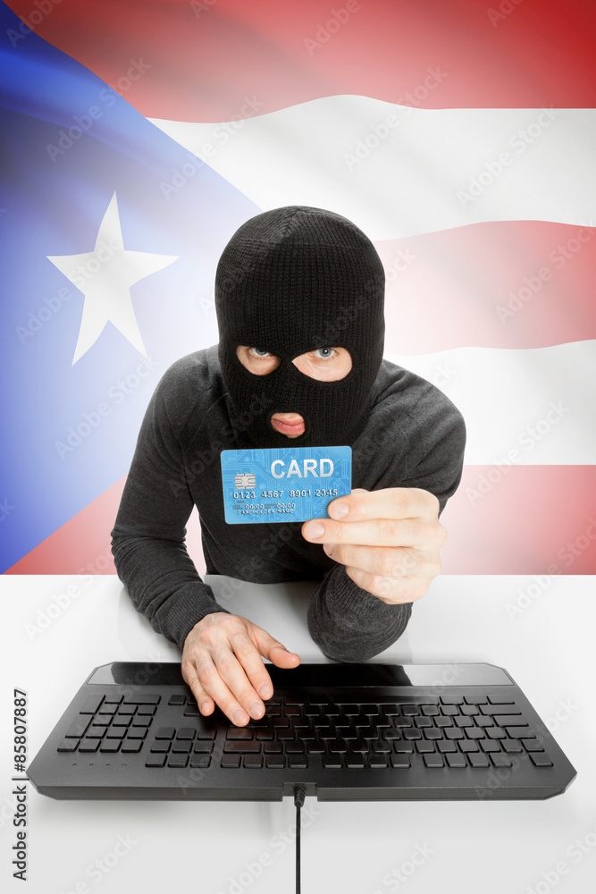 Cybercrime concept with national flag on background - Puerto Rico Cybercrime concept with national flag on background - Puerto Rico