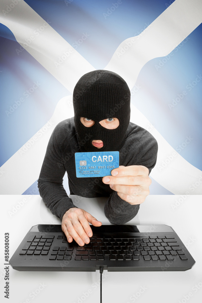 Cybercrime concept with national flag on background - Scotland Cybercrime concept with national flag on background - Scotland