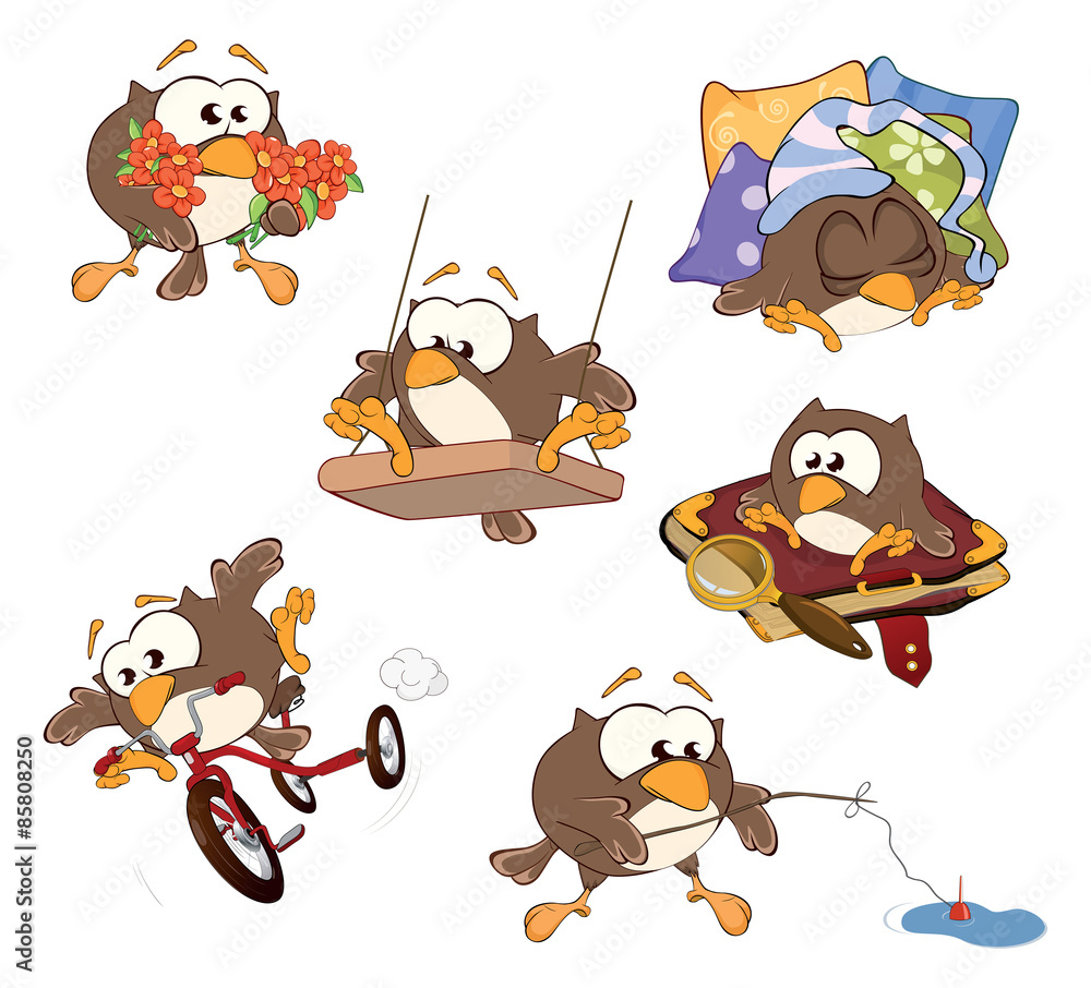 Fototapeta premium Set of cute owls for you design. Cartoon 